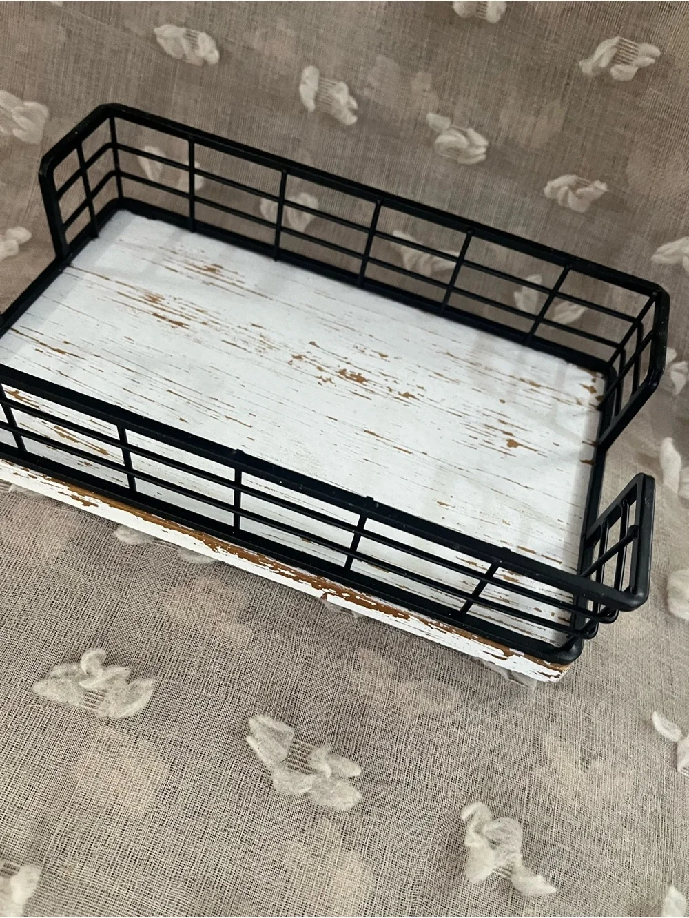 Black Wire & White Distressed Wood Farmhouse Napkin Tray